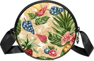 Generic Circle Crossbody Bag for Women, Summer American Fruits Small Sling Bag Daypack with Zipper Adjustable Shoulder Straps Casual Ladies Girls Round Purse