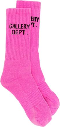 Gallery Mens Intarsia-Knit Logo Socks In Pink