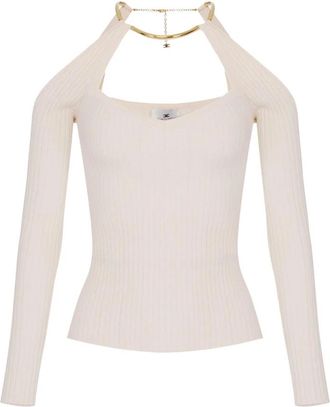 Elisabetta Franchi Gebreide top met juweeldetail - Dames - Tops - Wit - Maat: M Viscose