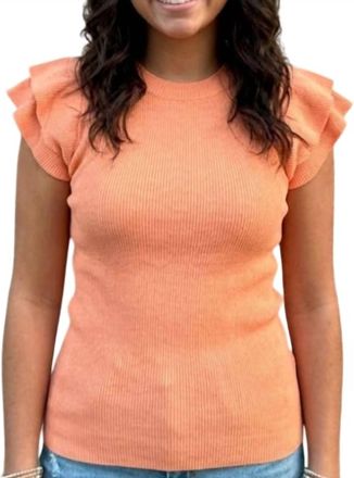 Fate Ribbed Knit Flutter Sleeve Top In Tangerine