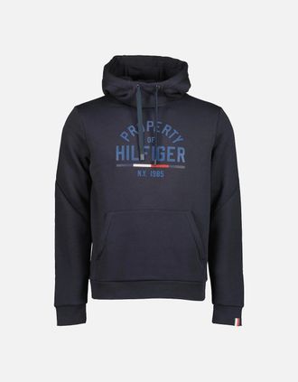 Tommy Hilfiger Mens Logo Print Hooded Sweatshirt - Blue/Black - Size: 38