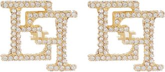 Elisabetta Franchi Orecchini con logo e cristalli - Oro