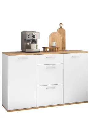 MID.YOU Mid.you Sideboard Macau, Wei&szlig;, Eiche Artisan, Kunststoff, 2 F&auml;cher, 3 Schubladen, 135x86x38 cm, Beim&ouml;bel erh&auml;ltlich, Kleinm&ouml;bel, Kommoden, Sideboards