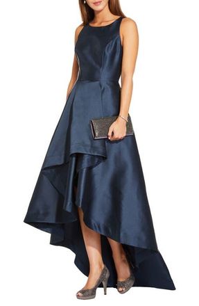 Adrianna Papell Mikado High/Low Sleeveless Gown in Midnight at Nordstrom, Size 8