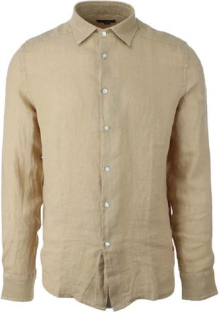Peuterey Linnen Sportief Shirt met Lange Mouwen - Heren - Casual Overhemden - Beige - L - Linnen - Overhemden