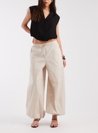 Object Pantaloni a palloncino in popeline color crema allacciati in vita-Bianco