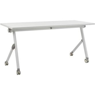 Beliani Scrivania rettangolare pieghevole con rotelle portatile con struttura in metallo bianco 120 x 60 cm Bendi