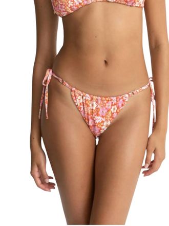 Frankies Bikinis Luna Floral Gather Tie Side Itsy Bikini Bottom In Red