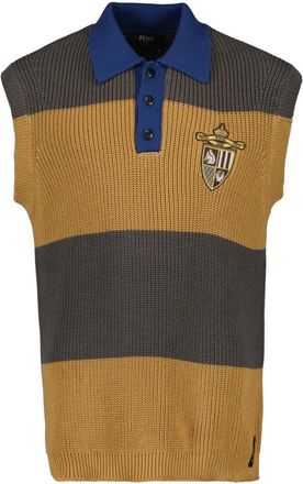 Fendi Geel en bruin mouwloos poloshirt - Heren - Spencers - Bruin - M - Truien & Vesten