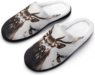 Generic Funny Deer Mens House Slippers Memory Foam Washable Cotton Slip on Home Shoes