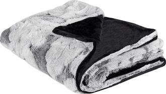 Beliani Manta De Poli&eacute;ster Gris Claro 150 X 200 Cm Colcha Patr&oacute;n Floral Pelo Suave Kosi