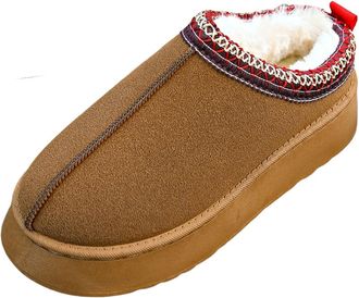 Generic Fuzzy Platform Slippers for Women Indoor and Outdoor, Fur Fleece Lined Fashion Winter House Slippers Shoes, Comfortable Slip on Ankle Boots,Brown02,7.