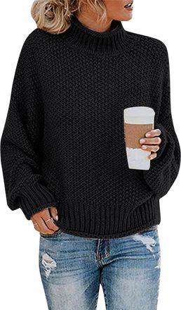 Generic Oversized Jumper Women, Jumpers for Women UK Turtleneck Casual Batwing Sweaters Long Sleeve Pullover Loose Chunky Knitted Jumper Tops Elegant Blouse T