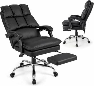 Costway Office Desk Chair Ergonomic Padded Reclining Chair With Retractable Footrest
