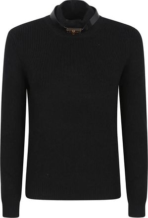 Elisabetta Franchi Zwarte Trui met Opstaande Kraag - Dames - Coltruien - Zwart - 2XL - Wol - Truien & Vesten