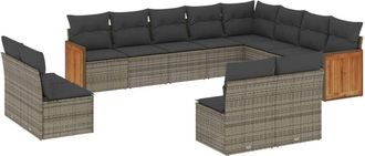 vidaXL Set De Sof&aacute;s De Jard&iacute;n 12 Pzas Con Cojines Rat&aacute;n Sint&eacute;tico Gris Vidaxl