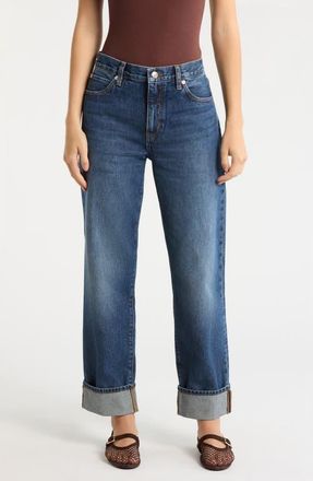 Frame Denim The Hang High Waist Cuffed Straight Leg Jeans in Acumen at Nordstrom, Size 23