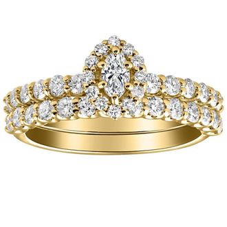 Pompeii3 1 1/4Ct Marquise Halo Diamond Engagement Wedding Ring Set White or Yellow Gold
