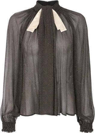 Elisabetta Franchi Crepon blouse met micro-stippenprint - Dames - Blouses & Shirts - Zwart - Maat: L Satijn