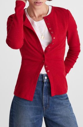 Madewell Waffle Knit Cutaway Crewneck Cardigan in Crimson at Nordstrom, Size Xx-Small