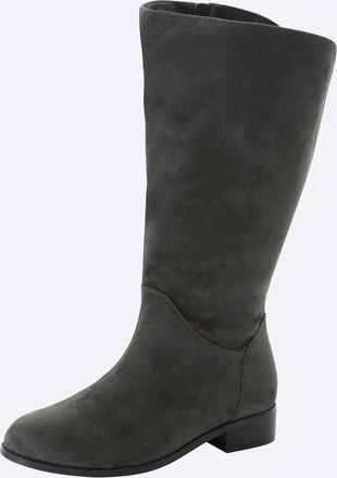 Sheego Weitschaftstiefel SHEEGO, Damen, Gr. 40, XXL-Schaft, beige (grau), Lederimitat, Schuhe Weitschaftstiefel