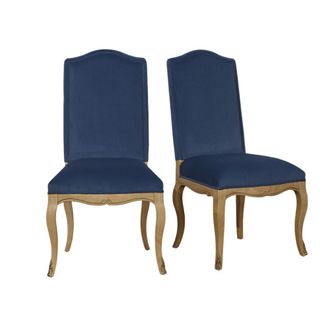 Robin des Bois Juego de 2 sillas de roble y terciopelo de poli&eacute;ster azul &iacute;ndigo