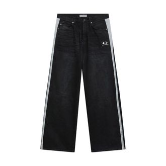 Balenciaga Straight Jeans, male, Black, Size: W32 Piping Detail Denim Pants