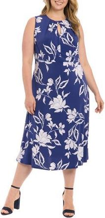 London Times Keyhole Midi Dress in Navy/Ivory at Nordstrom Rack, Size 18W