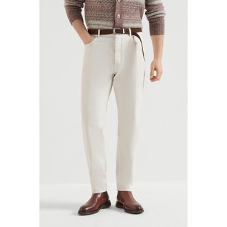 Brunello Cucinelli Garment-dyed denim iconic fit five-pocket trousers with rips in White at Nordstrom, Size 58