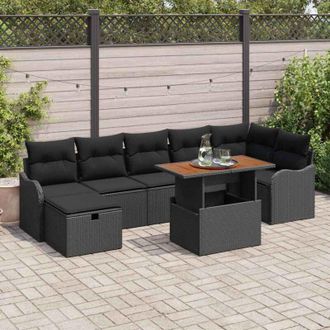 vidaXL Conjunto De Sof&aacute; De Jard&iacute;n 8 Pcs Negro Polirat&aacute;n Vidaxl