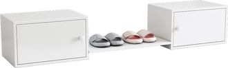 STILVORA Mueble Zapatero Con 2 Puertas Y Hueco Abierto, Banco De Entrada, Estilo Cl&aacute;sico, En Madera Maciza Y Mdf, 189&times;40&times;34,5 Cm, Blanco