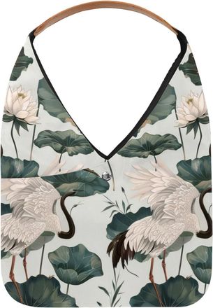 Generic Cranes and Lotuses Pattern Reusable Lightweight Grocery Bags - Foldable Into Compact Pouch, Washable & Sturdy, Multipurpose for Shopping and Travel