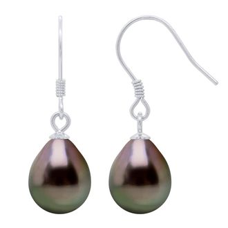 Ateliers Saint Germain Womens Earrings of Silver 925 and Real Cultured Tahiti Pearls Pear 9-10 mm - Black - One Size