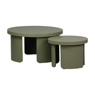 Sweeek Mesas de centro nido redondas, set de 2, verde kaki