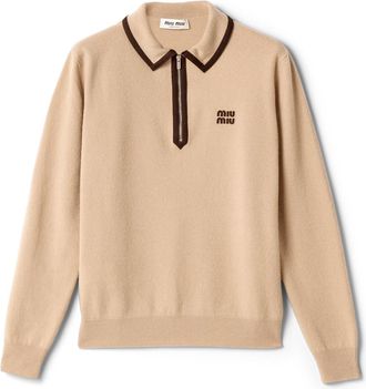 Miu Miu Wool And Cashmere Polo Sweater, Woman, Albino White, Size 38