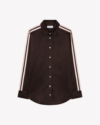Serena Bute Satin Classic Shirt - Chocolate Brown