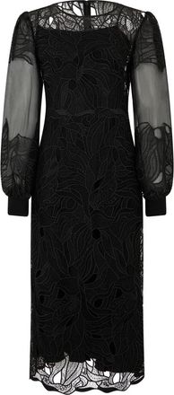 Alberta Ferretti Elegante Midi Jurk met Kantdetails - Dames - Casual kleedjes - Zwart - S - Polyester - Kleedjes