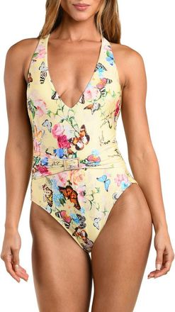 L'agence Lisa Garden Butterfly One-Piece Swimsuit in Yellow Multi at Nordstrom, Size X-Small