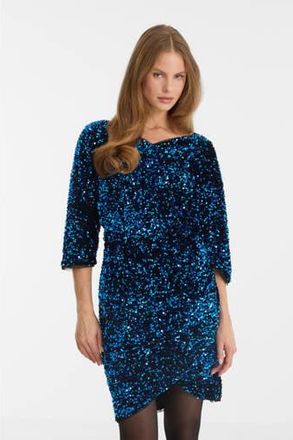 Anytime jurk met pailletten blauw
