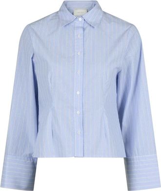 Neo Noir Lichtblauwe Gestreepte Blouse - Dames - Overhemden - Blauw - S - Katoen - Overhemden