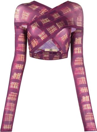 Charlotte Knowles crossover-strap crop top - women - Polyester/Elastane - L - Purple