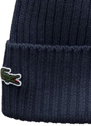 Lacoste Mens Ribbed Wool Beanie Navy Blue Hat
