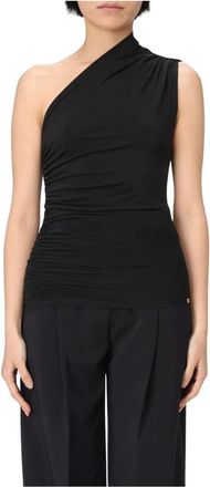 Elisabetta Franchi Sleeveless Tops, female, Black, Size: XL One Shoulder Ruched Top