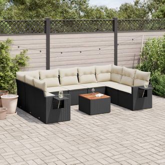 vidaXL Set De Sof&aacute;s De Jard&iacute;n 10 Pzas Cojines Rat&aacute;n Sint&eacute;tico Negro Vidaxl