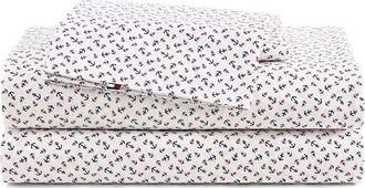 Tommy Hilfiger Atlantic Anchors Cotton Percale Sheet Set in Red at Nordstrom, Size Twin X-Long