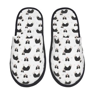 Generic Plush Slippers Border Collie Dog Cute Portable Camping Slippers Breathable House Shoes For Guest Room Hotel Holiday L