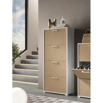 Evergreen Zapatero Aristolochia, Mueble Para Zapatos Con Cajones, Hecho En Italia, 28.00x67.00x147.00h Cm Blanco Estriado