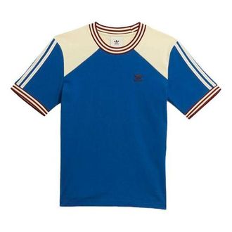 adidas Mens adidas originals College Splicing Contrasting Colors Short Sleeve Navy Blue T-Shirt HC1652