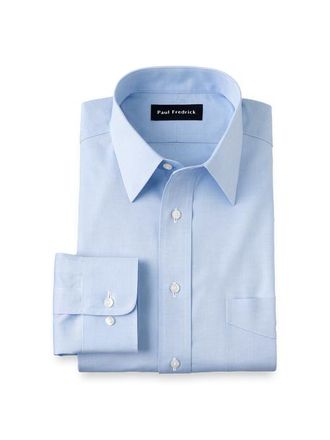 Paul Fredrick Tailored Fit Non-iron Cotton Pinpoint Solid Point Collar Dress Shirt in Blue at Nordstrom, Size 17.5 - 33