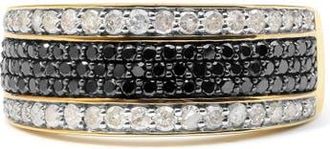 House of Brilliance 14K Yellow Gold Plated Silver 1 1/4 Cttw White and Black Diamond Multi Row Band in Yellow Gold Over Silver at Nordstrom, Size 11
